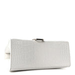 Shiny Calfskin Crocodile Embossed Small Hourglass Top Handle Bag White