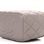 Lambskin Quilted Small Top Handle Vanity Case With Chain Dark Grey