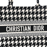 Canvas Macro Houndstooth Embroidered Medium Book Tote Black White