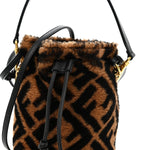 Shearling Vitello Dolce F is Fendi Macro FF 1974 Mini Mon Tresor Bucket Bag Tobacco Black