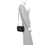 Glazed Calfskin Quilted Mini Pearl Side Flap Black
