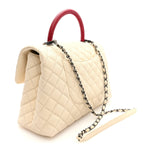 Caviar Lizard Quilted Medium Coco Handle Flap White