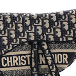Oblique Embroidered Saddle Bag Blue