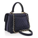 Jersey Chevron Quilted Small Trendy CC Dual Handle Flap Bag Navy Blue