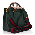 Textured Dollar Calfskin Web Small Diana Tote Bag Vintage Green Powder Pink