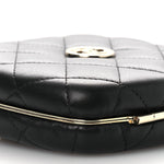 Lambskin Quilted Compact Vanity Case Purse With Chain Black