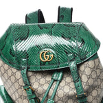 GG Supreme Monogram Snakeskin Ophidia Double Buckle Backpack Brown Green