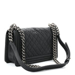 Caviar Quilted Medium Boy Flap Dark Grey