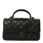 Lambskin Quilted Mini Top Handle Rectangular Flap So Black