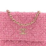 Tweed Quilted Flap Chain Waist Bag Pink