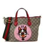 Soft GG Supreme Monogram Web Bosco Patch Small Crossbody Tote Beige Malva Hibiscus Red