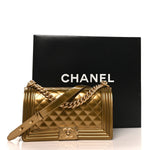 Metallic Patent Calfskin Quilted Medium Boy Flap Gold