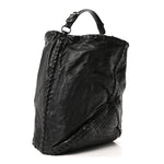 Grained Lambskin Intrecciato Large Shoulder Bag Black