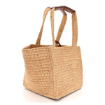 Raffia Calfskin Triomphe Cube Tote Natural Black