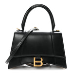 Shiny Box Calfskin Small Hourglass Top Handle Bag Black