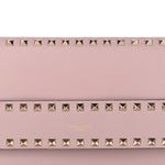 Pebble Calfskin Rockstud Side Slip Wristlet Clutch Water Rose