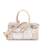 Linen Calfskin Triangle Mini Bonnie Hand Bag White