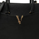Grainy Calfskin Large Virtus Top Handle Tote Black