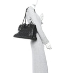 Crumpled Grained Calfskin Quilted CC Crave Tote Black