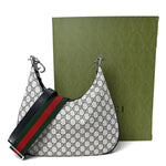 GG Supreme Monogram Textured Calfskin Web Large Attache Shoulder Bag Beige Blue