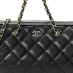 Caviar Quilted Barrel Clutch With Chain Black