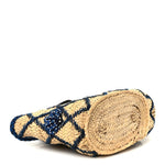 Embroidered Raffia Basket Tote Bag Natural Black Blue