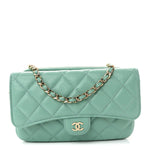 Caviar Quilted Flap Phone Holder With Chain Turquoise