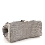 Shiny Calfskin Crocodile Embossed Small Hourglass Top Handle Bag Balenciaga Grey