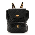 Lambskin Quilted Drawstring Backpack Black