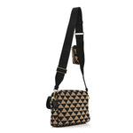 Jacquard Saffiano Triangolo Symbole Embroidered Pocket Single Snap Buckle Messenger Flap Bag  Black Corda