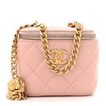 Lambskin Quilted Mini Sweet Camellia Vanity Case With Chain Pink