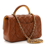 Lambskin Quilted Bi-Color Mini Top Handle Rectangular Flap Light Brown Yellow