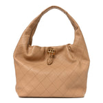 Calfskin Quilted Small Maxi Hobo Beige