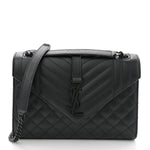 Grain De Poudre Textured Mixed Matelasse Triquilt Medium Monogram Monochrome Satchel Black