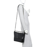 Aged Calfskin Chevron Quilted Medium Gabrielle Hobo Black