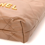 Shiny Calfskin Quilted Mini Chanel 22 Dark Beige