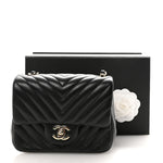 Lambskin Chevron Quilted Mini Square Flap Black