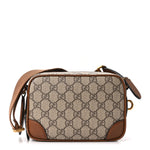 GG Supreme Monogram Textured Calfskin Emblem Mini Crossbody Beige Dark Brown