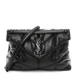 Lambskin Quilted Monogram Monochrome Medium Loulou Puffer Chain Satchel Black