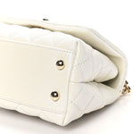 Iridescent Caviar Quilted Extra Mini Coco Handle Flap White