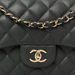 Caviar Quilted Jumbo Double Flap Dark Grey