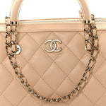 Lambskin Quilted Barrel Clutch With Chain Light Beige