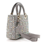 Calfskin Satin Celestial Bead Embroidery Embroidered Small Lady Dior Grey Multicolor