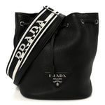 Vitello Daino Soft Drawstring Bucket Bag Black
