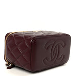 Lambskin Quilted Small Top Handle Vanity Case With Chain Burgundy