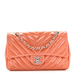 Patent Chevron Quilted Medium Single Flap Pink