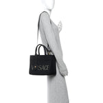 Canvas Studded Small Logo Tote Bag Black