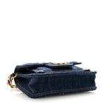 Denim Quilted Double You Card Holder On Chain Blue