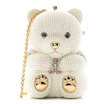 Pearl Crystal Sweetheart Bear Minaudiere Clutch White