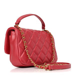 Calfskin Quilted Top Handle Flap Dark Pink